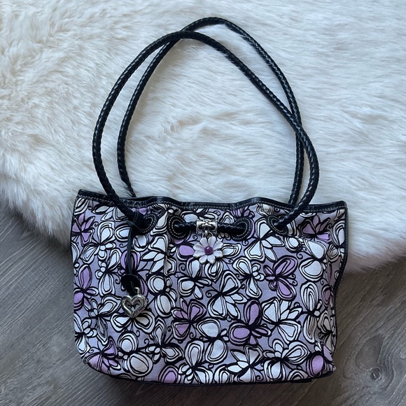 Brighton Handbags - 💜 BRIGHTON Lillian Bag in Butterfly Print with Floral Charm - Canvas & Leather
